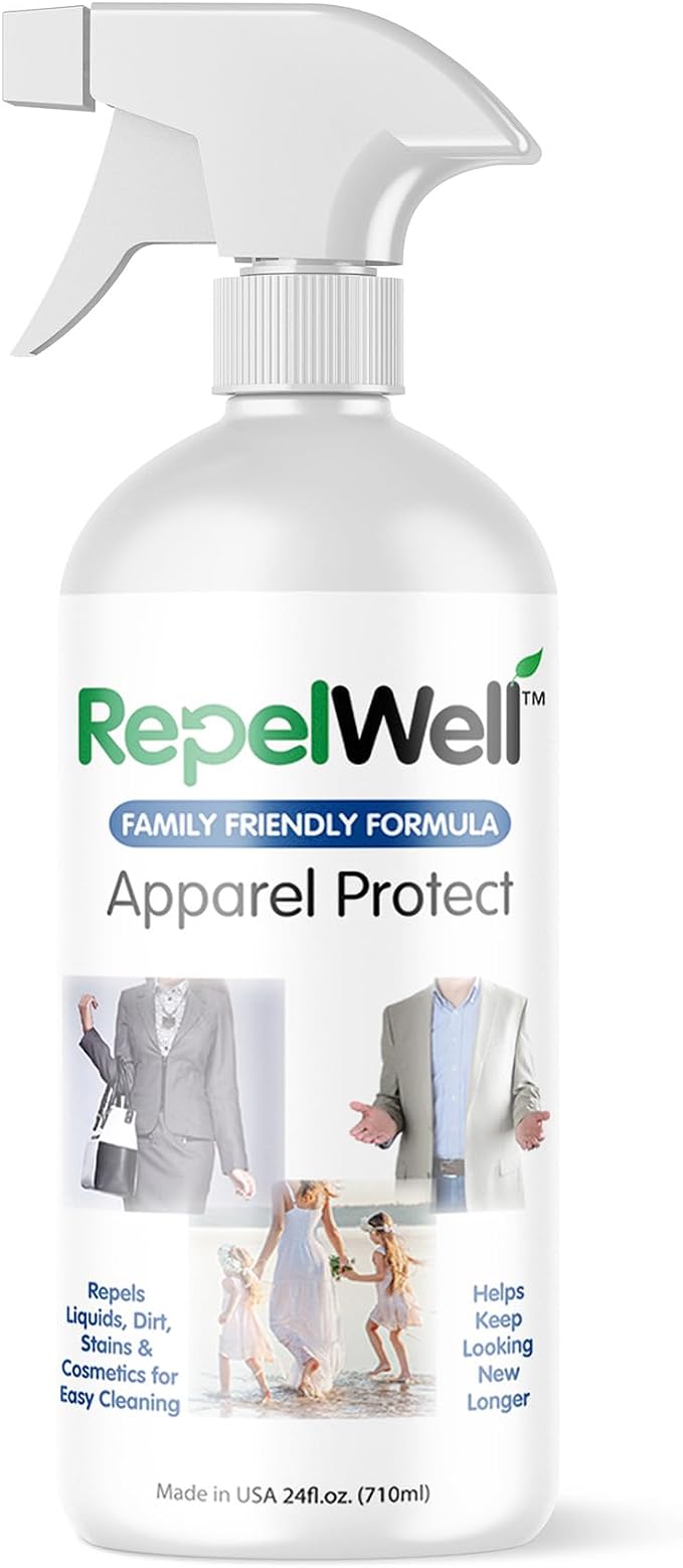 RepelWell Non Toxic Fabric Protector Spray for Clothing & Apparel, 24 oz | Repels water, spills, dirt and everyday stains from clothing and apparel.