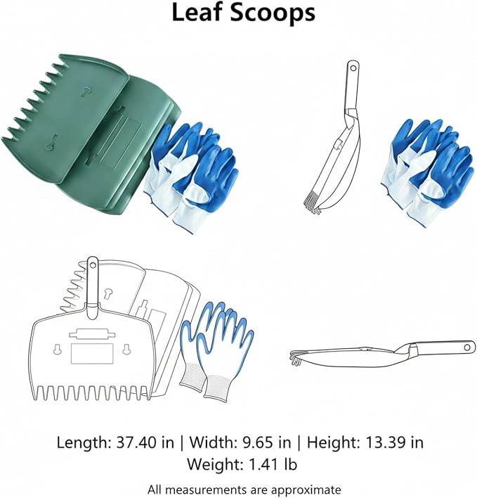 Leaf Scoops with Gloves, Wide Jaw Yard Cleanup Tool, Durable POM Plastic Rake Alternative for Lawn and Garden Debris