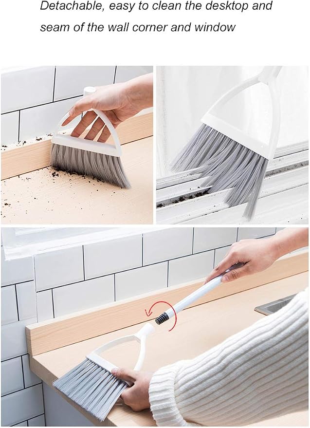 Mini Broom and Dustpan, Home Kitchen Sweeping for Kids(White+Gray)
