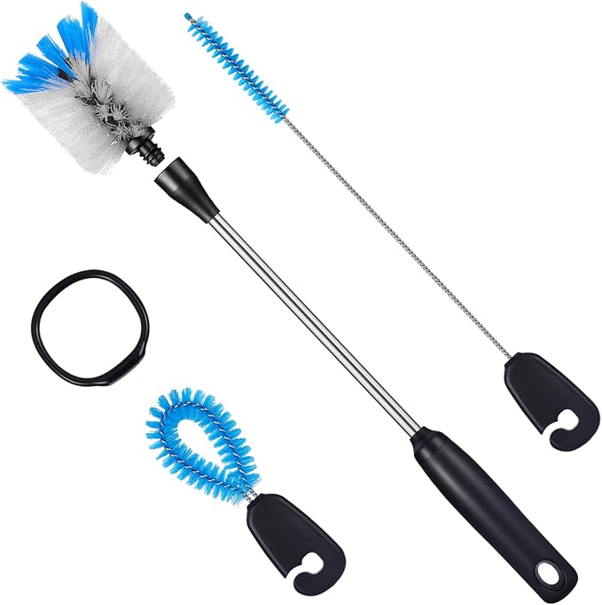MOSOLAN 3-in-1 Stainless Steel Bottle Brush and Straw Cleaning Set, Long Handle Scrub Brush with Replaceable Head for Water Bottles, Glasswares, Mugs, Flasks, Tumblers, Vases, Flat Head