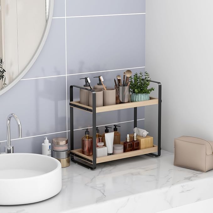 HNRLOY Bathroom Counter Organizer,Bathroom Countertop Organizer,Counter Shelf,Countertop Storage,Organization and Storage,Makeup Shelf,Sink Caddy(Burlywood 2 Tier)