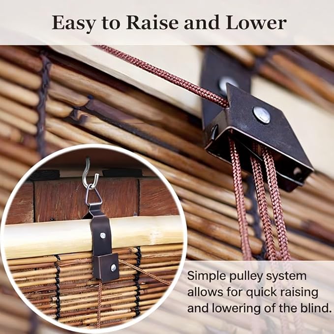 Bamboo Roman Shades for Windows, Roll Up Blinds for Indoor & Outdoor Patio, Natural Reed Light Filtering Sun Shade for Porch, Matchstick Window Treatments, 36 46 60 96 H(Natural,12" W x 24" H)