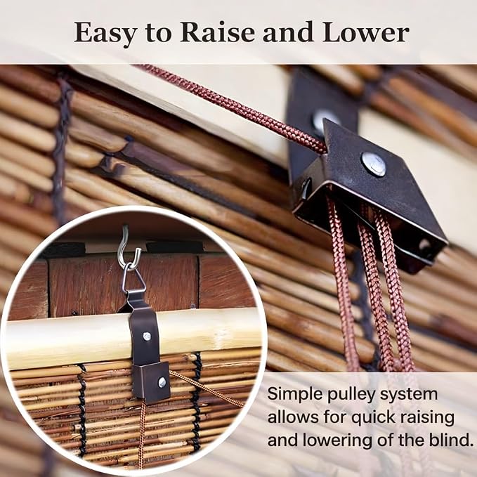 Bamboo Roman Shades for Windows, Roll Up Blinds for Indoor & Outdoor Patio, Natural Reed Light Filtering Sun Shade for Porch, Matchstick Window Treatments, 36 46 60 96 H(Natural,42" W x 48" H)
