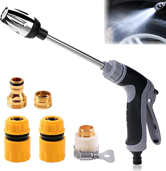 Pressure Washer, High Pressure Hose Nozzle with Connectors, Water Sprayer Cleaning Tool for Car Window, High and Portable Pressure Washer Wand for Plant Watering and Lawn Care(Water Gun + Connector)