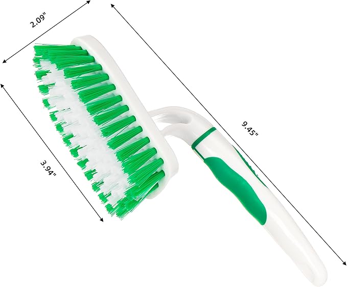 2-Pack Scrub Brush for Cleaning with Long Handle, White&Green | Medium Firm Bathroom Cleaning Supplies, Bathtub and Shower Cleaner Brush, Multi-Scene Use for Kitchen or Carpet Cleaning