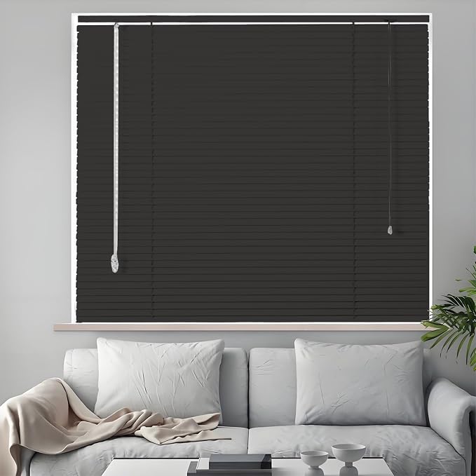 Aluminum Mini Blinds, 1" Metal Slat Venetian Blinds, 28" 32" 36" 42" 48" 56" 64" 68" Light Filtering Horizontal Window Blind & Shades, Privacy Screen, Home Office Blackout Shutters(Black)