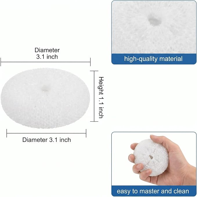 Blulu 15 Pcs Plastic Dish Scrubbers for Dishes Pot Round Nylon Pad, Mesh Scouring Non Scratch Pads (White)