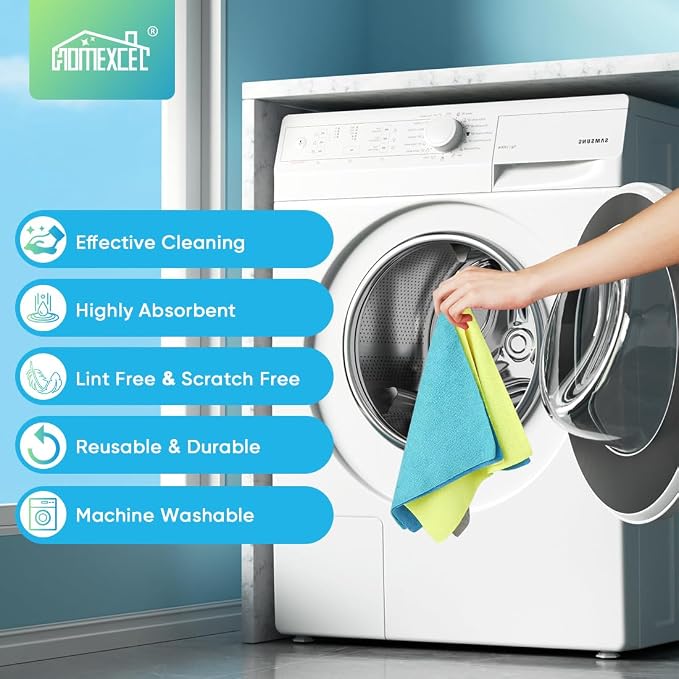 HOMEXCEL Microfiber Cleaning Cloths, 20 Pack Cleaning Rags - Lint Free & Scratch-Free Microfiber Towels for Cars, House & Kitchen, Absorbent Cleaning Towels, Multi-Color, 11.5 x 11.5 Inch