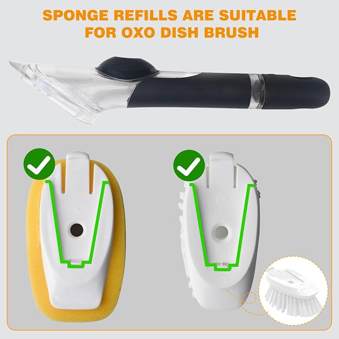 Sponge Brush Refills for OXO Soap Dispensing Dish Brush - 8 Pack Dish Cleaning Soap Dispensing Head Replacement for Scrubber