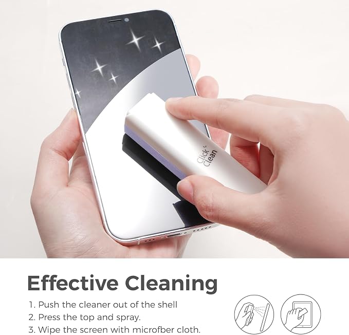 CLICK CLEAN Screen Cleaner Spray with Phone Stand Case & Microfiber | 2-in-1 Cleaner & Phone Stand, Streak-Free Cleaning, Gentle Formula, For Phone Laptop Tablet Screens, Purple, 0.5oz