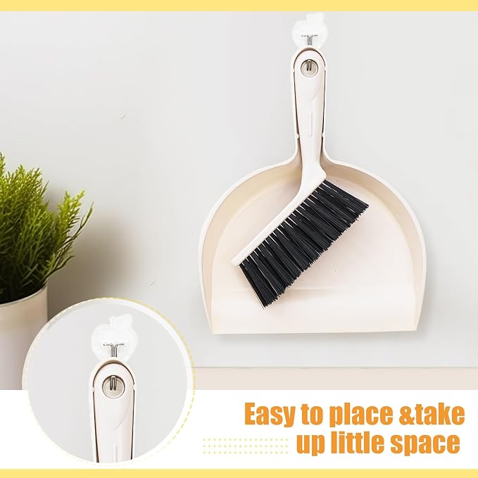 Sliner 18 Pack Mini Dustpan Brush Set Small Broom Set Bulk,Beige | Nesting Snap Plastic Dust Pans with Brush, Small, Handheld, Portable, Cleaning, Suitable for Desktop Pets Care Camping