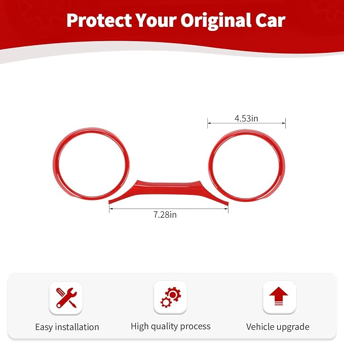 RT-TCZ for Jeep JL Dashboard Cluster Panel Gauges Trim Ring Cover for Jeep Wrangler JL JLU Gladiator JT 2018-2023 Red Interior Accessories 3pcs