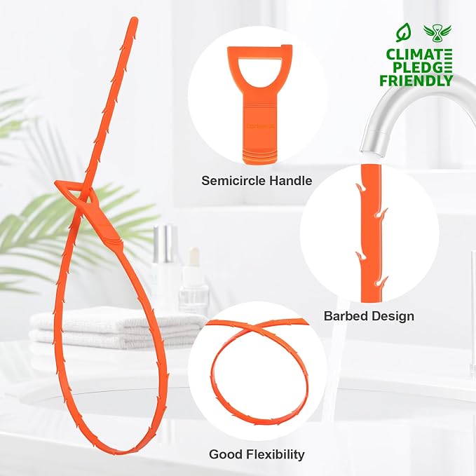 Forlivese 25 Inch Drain Snake, 6 Pack Drain Clog Remover,Sink Snake for Sewer Kitchen Sink Bathroom Tub Toilet Clogged Drains Relief Cleaning Tool