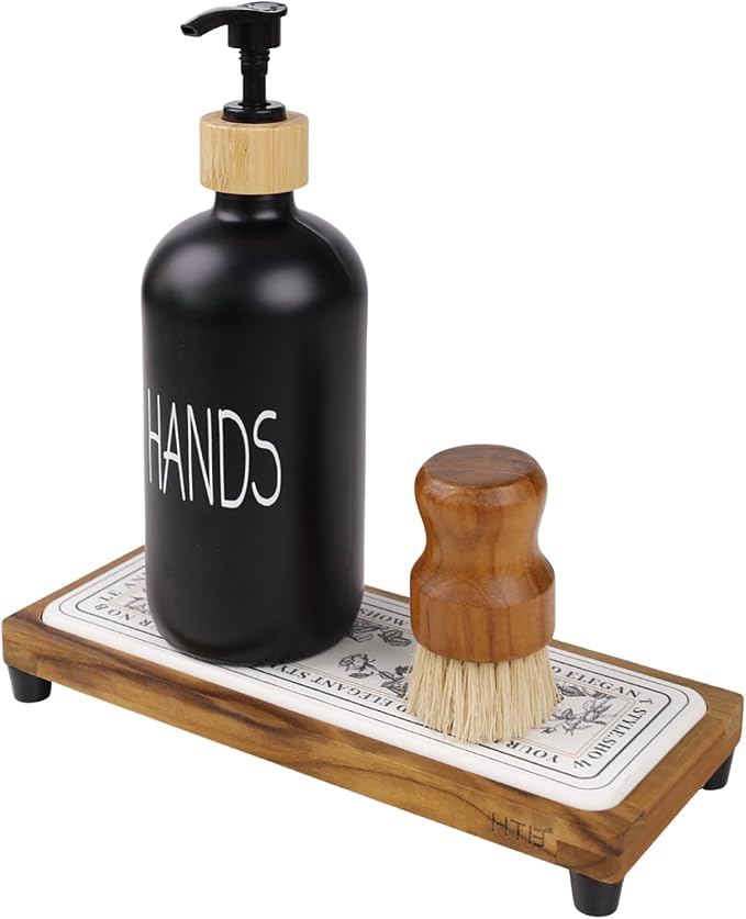 HTB Teak Instant Sink Caddy Organizer, Absorbing Stone Bathroom Tray White | Teak, Keep Dry, Caddy Organizer, Water Absorbing Stone, Non-Slip, Bathroom, Quick Drying, White