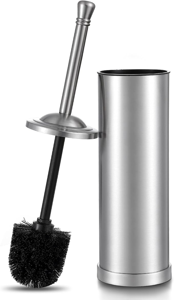 Stainless Steel Toilet Brush and Holder Set,Extra Long Handled Toilet Brush for Bathroom,Heavy Duty Toilet Bowl Brush,Modern Toilet Cleaner Brush, Splash Protection,Deep Cleaning (Nickel)