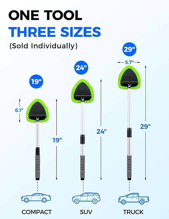 XINDELL Interior Windshield Cleaner Tool – Car Interior Window Cleaning Kit with 29inch Extended Long Handle & 4 Microfiber Pads, Auto Wiper Windshield Brush for Car, Trucks, SUVs, RVs & Home