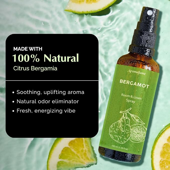 Bergamot Air Freshener Spray for Room, Linen & Pillow 100ml by Aromafume | Made with Pure Bergamot Essential Oil | Aromatherapy Spray to Uplift & Soothe | Mist for Bedding, Fabrics