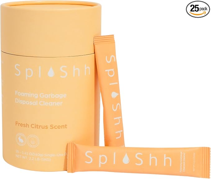 SplaShh Foaming Garbage Disposal Cleaner and Deodorizer, 25 Instant Foaming Powder Packets, 12-Month Supply, Mild Citrus Scent, Kitchen Sink Disposer Cleaner, Drain Odor Eliminator & Freshener