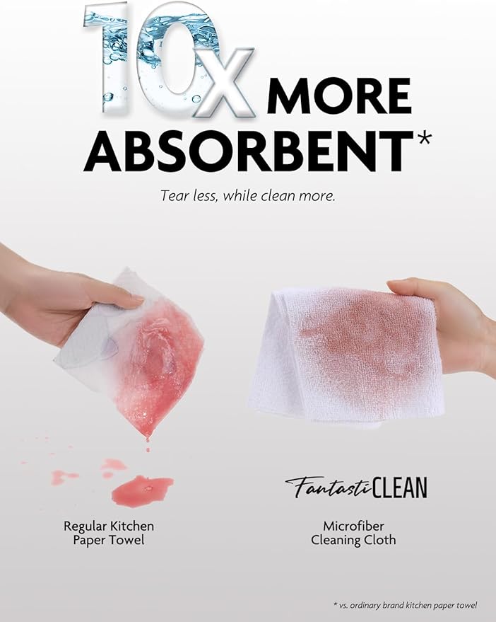 Fantasticlean Microfiber Cleaning Cloth Rolls -150 Sheets (White, Dimgrey) | 12'' by 12'', Super Absorbent, Lint-free, Tear-away Microfiber Towel Roll, for All-Purpose Cleaning