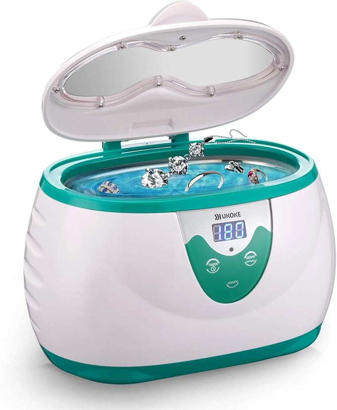Ukoke UUC06G Ultrasonic Cleaner, Professional Jewelry Cleaner for Eyeglasses, Rings and Watches, 42kHz Portable Sonic Cleaner with 600ml Capacity Stainless Steel Tank