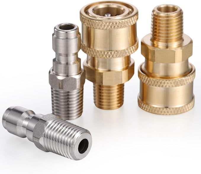 4 Sets NPT 1/4 Inch Pressure Washer Coupler Quick Connect Plug Male Female 1/4 Quick Connect Fittings Pressure Washer Adapters Accessories(1/4 External Thread)