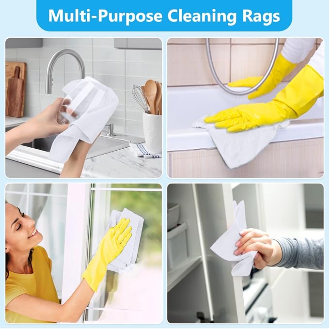 GLIMGLINT White Microfiber Cleaning Cloth, 100 Pack Cleaning Rags, Lint-Free, Ultra Absorbent Reusable Paper Towels for Home, Kitchen, Car, Garage or Shop, Dish Rags, 11" x 9"