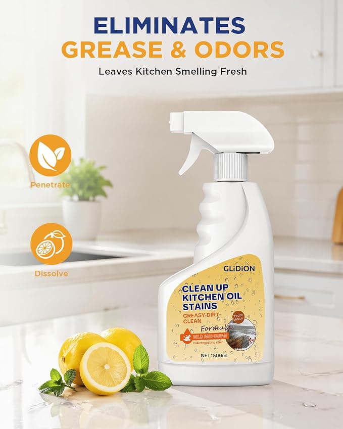 Heavy Duty Kitchen Degreaser Spray, All-Purpose Grease Cleaner for Range Hood, Stove, Countertop, Microwave & Backsplash, Non-Corrosive Safe Formula with Foam Sprayer, 16.9 Fl Oz * 2PCS