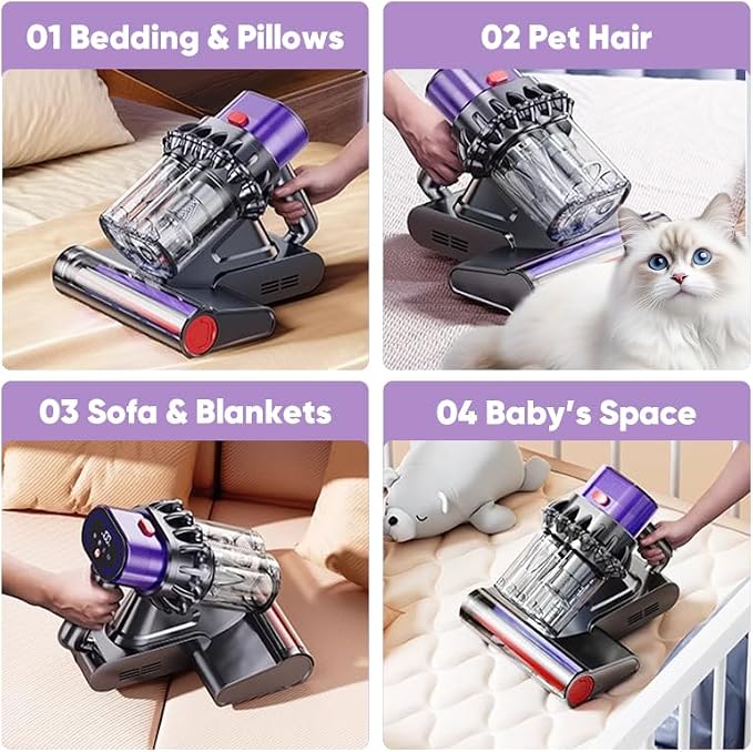 RAINPOT Saker Powerful UV Bed Vacuum Cleaner| Mattress Vacuum Cleaner with Hot Air| 14kPa Suction Power with HEPA Filtration| High-Frequency Tapping & Smart Dust Sensor for Bed,Couch,Fabric Cleaning