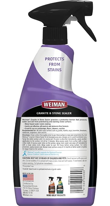 Weiman Granite & Stone Sealer Spray - Protects Kitchen Countertops, Sinks, Showers, Vanities & Floors From Stains - For Granite, Quartz, Marble, Tile, Limestone, Slate - Water Based, 24 oz