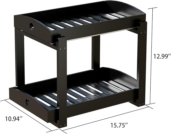 APRTAT 2 Pack Under Sink Organizer, Bamboo Wooden 2-Tier Pull-Out Storage with Sliding Drawers for Kitchen and Bathroom Cabinets, Easy Installation (Black)
