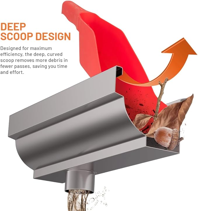Gutter Scoop Cleaning Tools - Easy Removal of Leaves and Dirt - Deep Curved Gutter Scooper Shovel for Leaves & Debris, High-Impact Polypropylene, Ergonomic Handle, Fits Most Rain Gutters