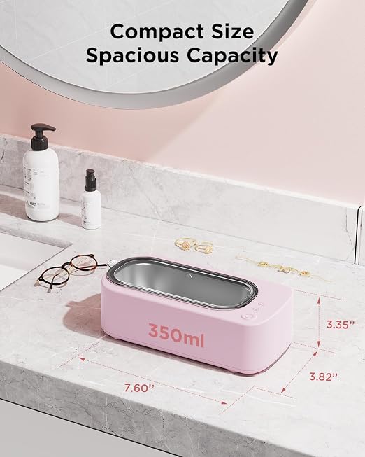 Ultrasonic Jewelry Cleaner Machine: 48KHz Ultra Sonic Cleaner for Jewelry,Eyeglass,Rings,Watch Band,Dentures,with Dual Cleaning Modes,350ML 304 Stainless Steel Tank,Gift for Wife,Mom,Daughter