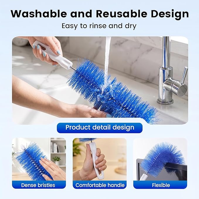 Fan Cleaning Brush, Bendable Microfiber Head, Microfiber Duster for Electric Fan and Blind, Reusable Dust Remover Washable ldeal for Electric Fans Air Conditioning, Home Car Vents, Curtain (Gray 2PCS)