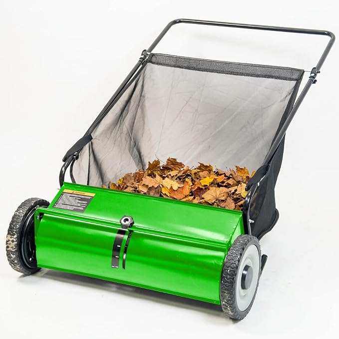 PPOLB 26" Push Lawn Sweeper, 7 cu.ft Large Capacity Yard Sweeper Push, 5:1 High-Density 4 Brushes, Adjustable Height, Heavy Duty Leaf Collector with Detachable Hopper, Rubber Wheels, Ergonomic Handle