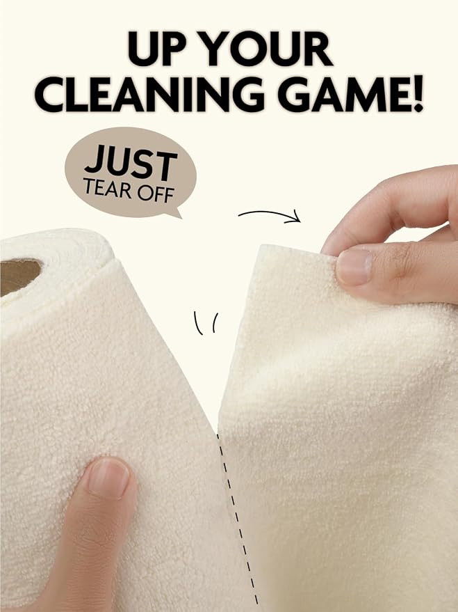 Fantasticlean Kitchen Towels Roll, 40 Sheets, 10''x 10'' (Beige, Grayish) | Tear-away Dish Towels for Kitchen, Ultra Absorbent, Lint-free, Premium Microfiber Cleaning Cloths, for All-Purpose Cleaning