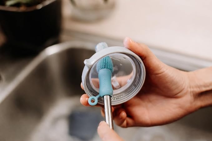 Haakaa Silicone Cleaning Brush Kit – Household Cleaning Brushes for Bottles and Crevices – Food-Grade Silicone: Dishwasher Safe (Kit-Mist Blue)