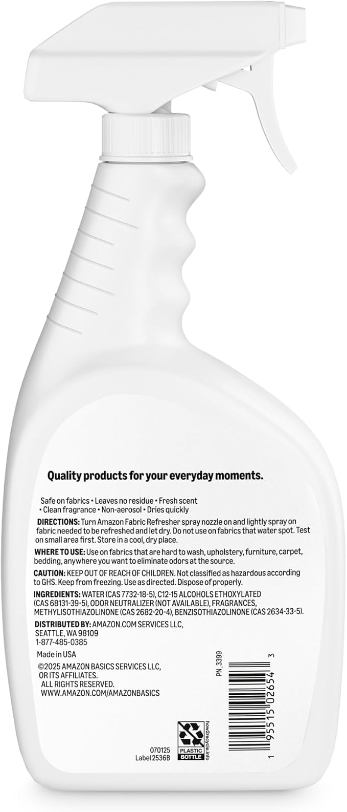 Amazon Basics Fabric Spray, Fabric Freshner, Fresh Scent, 32 fl oz, Pack of 2, Packaging May Vary