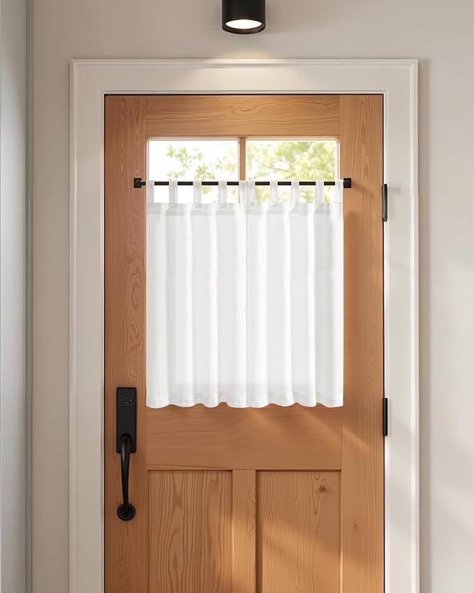jinchan Linen Tier Curtains, Tab Top, 26x36, 2 Panels, Beige White | Light filtering, linen blend, farmhouse style, rustic decor, cafe curtain, kitchen, bathroom, laundry room, RV, small windows