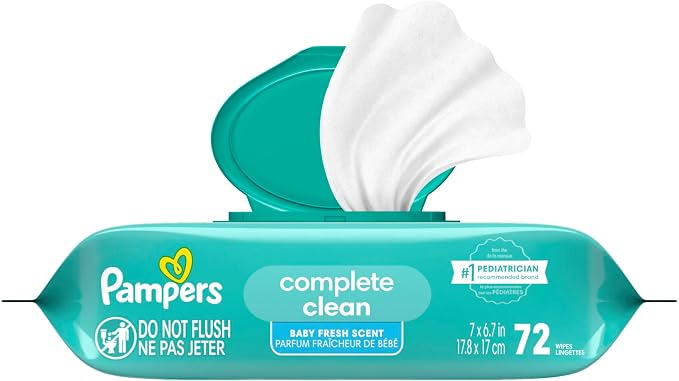 Pampers Baby Wipes, Complete Clean Baby Fresh Scented Wipe, Gently Cleans Head to Toe, 72 Total (1 Flip-Top Packs) (Pack of 8)