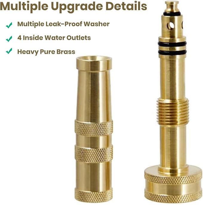 Ustope Garden Hose Nozzle, High Pressure Water Hose Nozzle Sprayer Head,fits 3/4” Garden Hose Thread,for Lawn & Garden,Washing Cars,Watering Garden,Cleaning,Showering Dogs&Pets（Brass）, AD-05