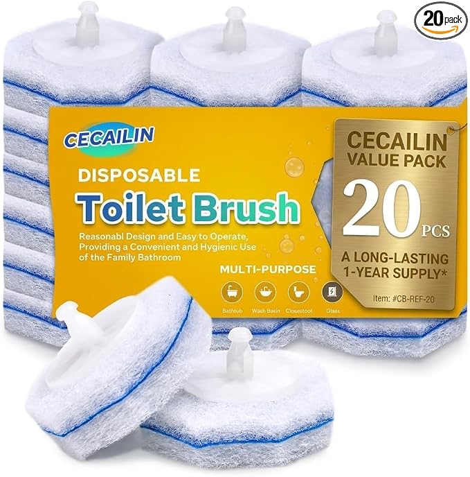 20pcs Disposable Toilet Brush Refills, Toilet Bowl Cleaner Refill Pads, Compatible with Most Toilet Cleaning Wands, Replacement Scrubber Heads for Deep Bathroom Cleaning, 20 Count