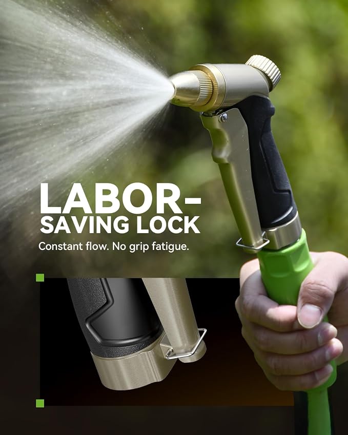 RAINPOINT Garden Hose Nozzle, 100% Heavy Duty Metal Hose Sprayer, High Pressure Water Hose Nozzle with Adjustable Spray Patterns and Flow Control for Watering Plants, Car Washing, Pet Washing, Gold