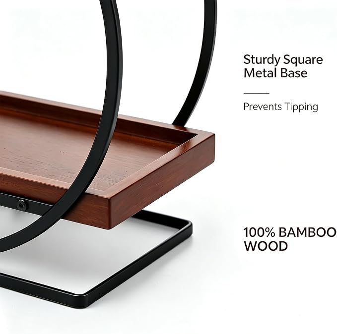 2-Tier Bathroom Counter Organizer, Wooden Perfume Organizer for Dresser, Bamboo Countertop Trays for Skincare Makeup Vanity Shelf, Organizers and Storage for Bathroom Kitchen, Black & Brown
