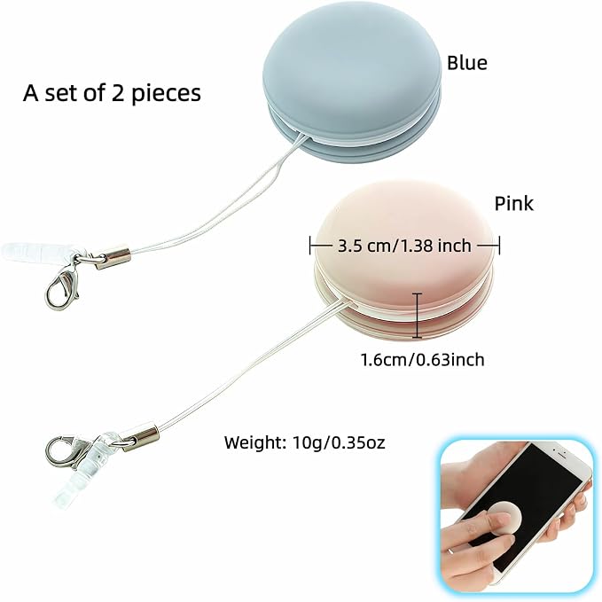 【2 Pack】 Phone Screen Cleaner Dust Plug, Portable Keychain Screen Cleaner for Glasses, Phone, Tablet, Lens - Reusable, Washable, Cute Design with Wrist Strap (Pink/Green) (Pink + Blue)
