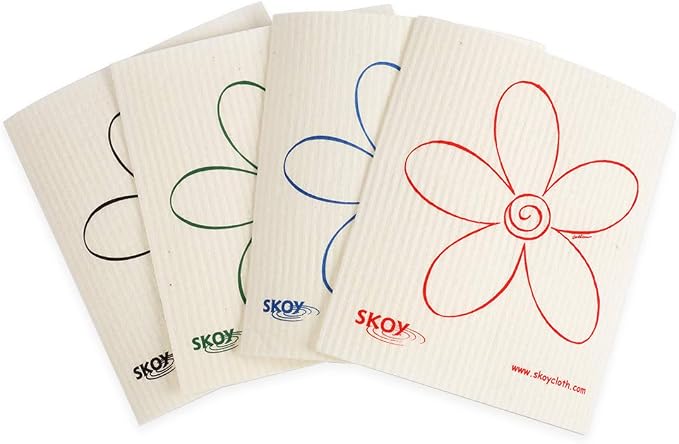 Skoy Cloth, 4-pack Versatile Swedish Dishcloths for Kitchen and Household Use, Reusable Cleaning Cloths, Planet-Friendly, Dishwasher and Dryer-Safe, White
