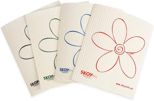 Skoy Cloth, 4-pack Versatile Swedish Dishcloths for Kitchen and Household Use, Reusable Cleaning Cloths, Planet-Friendly, Dishwasher and Dryer-Safe, White