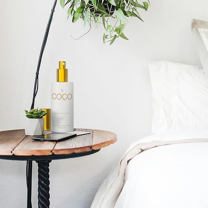 COCO by Stone 5oz All-in-One Spray Amber Fabric & Room Mist | Shake-and-spray formula for fabrics, pillows, clothing, and rooms with a warm Amber fragrance. Vegan & cruelty-free.