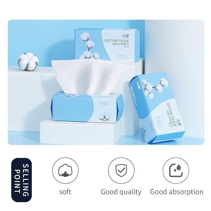 Cotton Facial Dry Wipes 100 Count, Deeply Cleansing Disposable Face Towel Wash Cloth, Multi-Purpose for Skin Care, Make-up and Face Wipes (2 Pack)