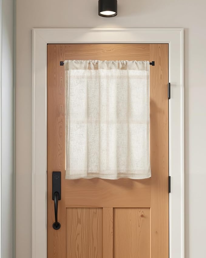 jinchan Rustic Linen Rod Pocket Tier Curtains, 26x45, 2 Panels, Natural | Light filtering, cafe curtains, machine washable, farmhouse, kitchen, bathrooms, laundry, small window, over sink