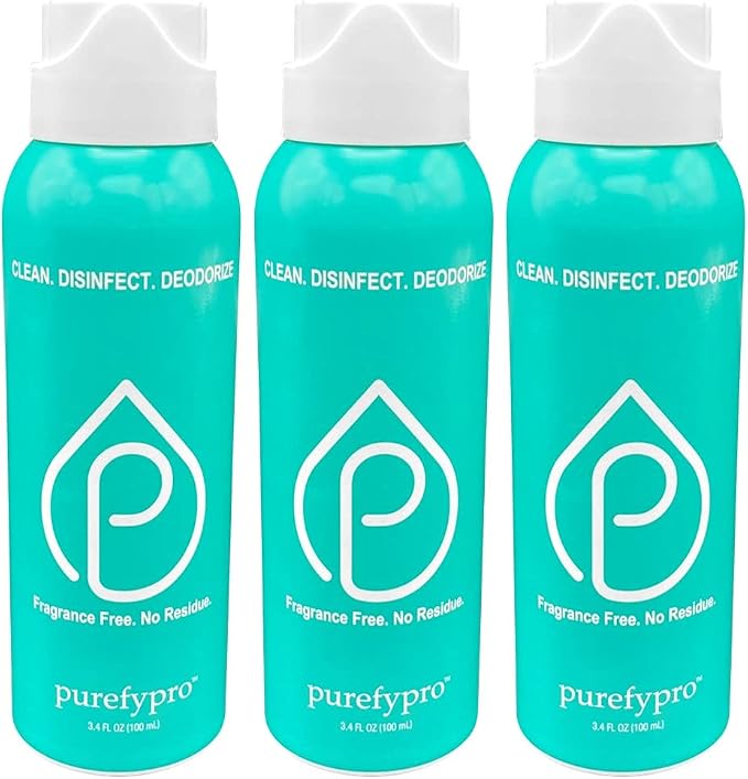 Purefypro Disinfectant Airesol Spray (3.4oz, 3 Pack) Kills 99.9999% Norovirus, HIV, Flu, Monkeypox Virus, Drug Resistant Germs, MRSA, Fungi. Purefypro Technology. No Rinse, No Residue. TSA Air Travel